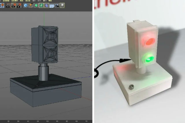 自己設(shè)計的WiFi控制紅綠燈模型和實物